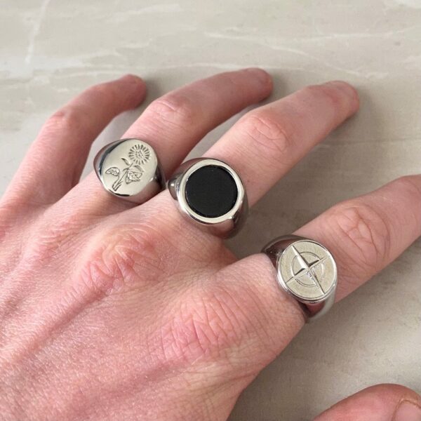 Stainless Steel Silver Signet Ring Set